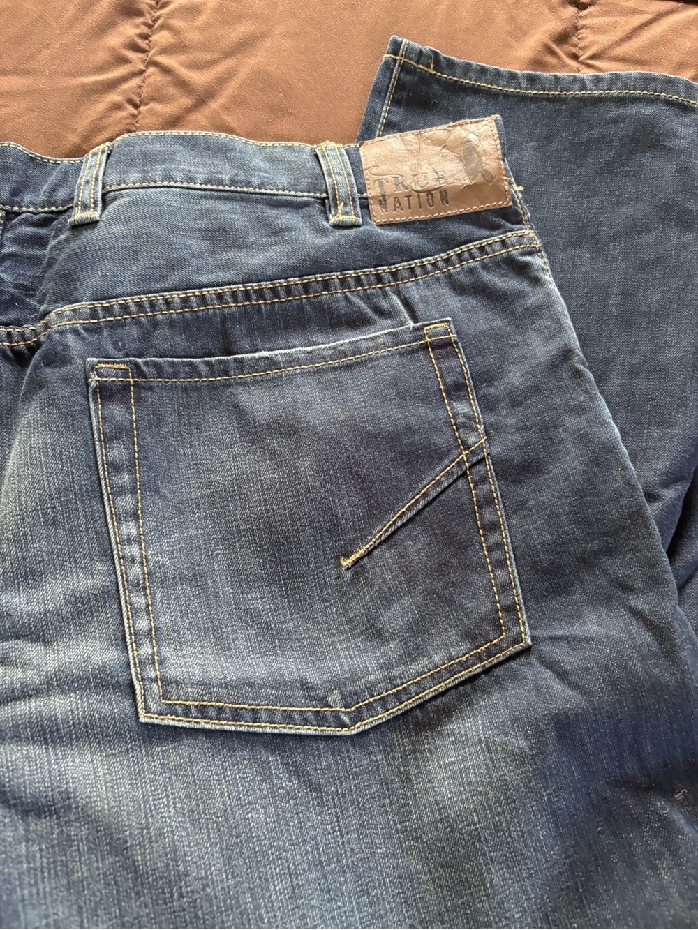 True Nation  Men's Relaxed Fit Blue Denim Jeans with Tan Patch